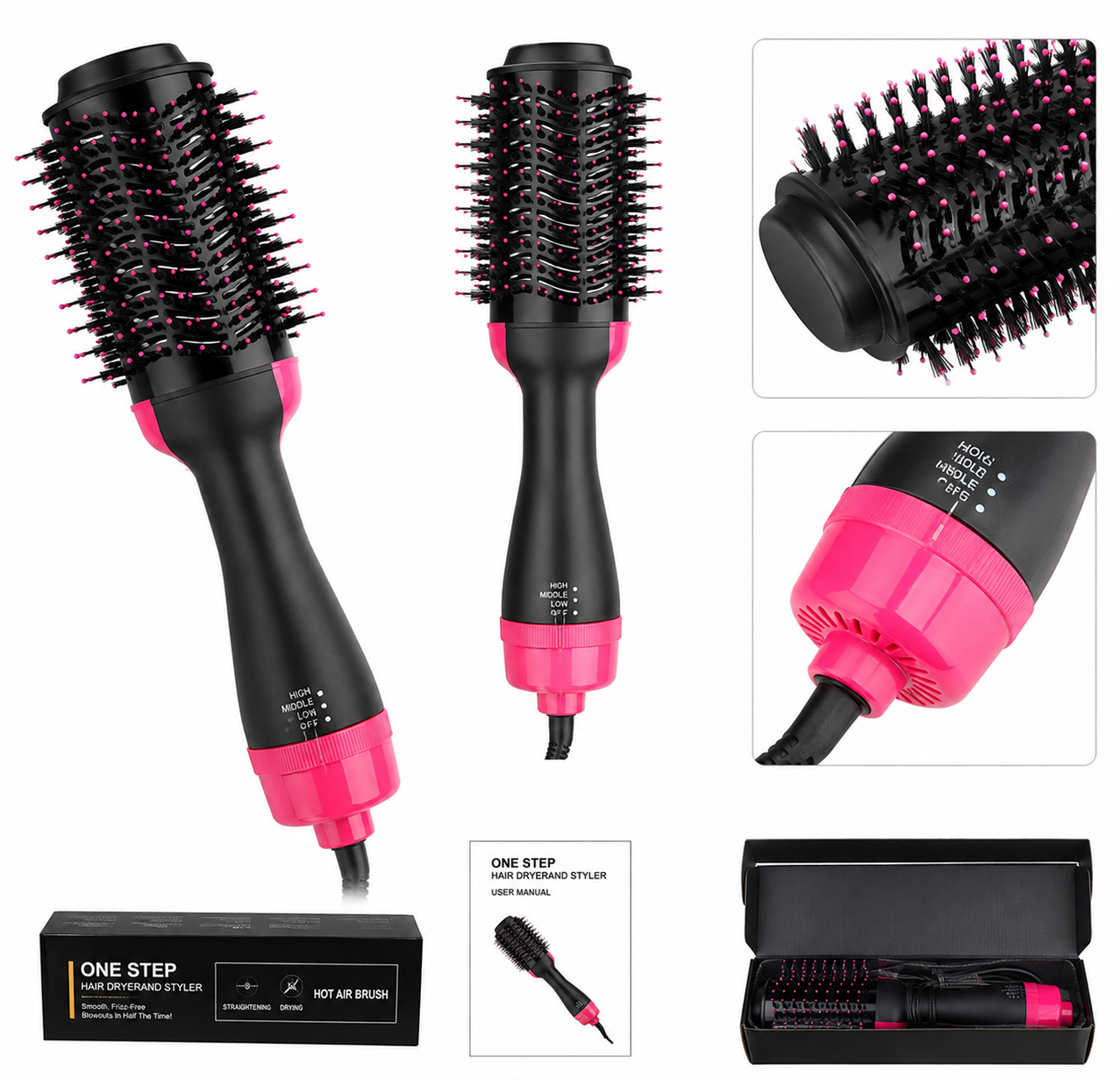 3-in-1 One Step Hot Air Brush – Hair Dryer, Straightener & Volumizer