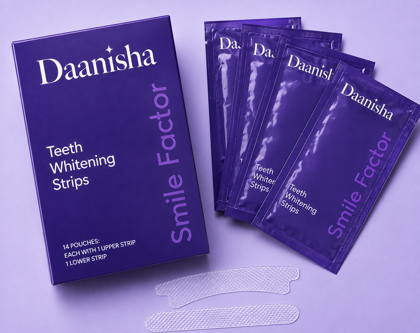 Daanisha Purple Teeth Whitening Strips – Professional Smile Whitening Kit (14 Pouches)