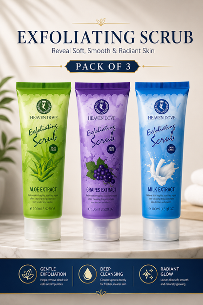 Exfoliating Scrub - Pack of 3 (Aloe Vera, Grapes & Milk Extract)