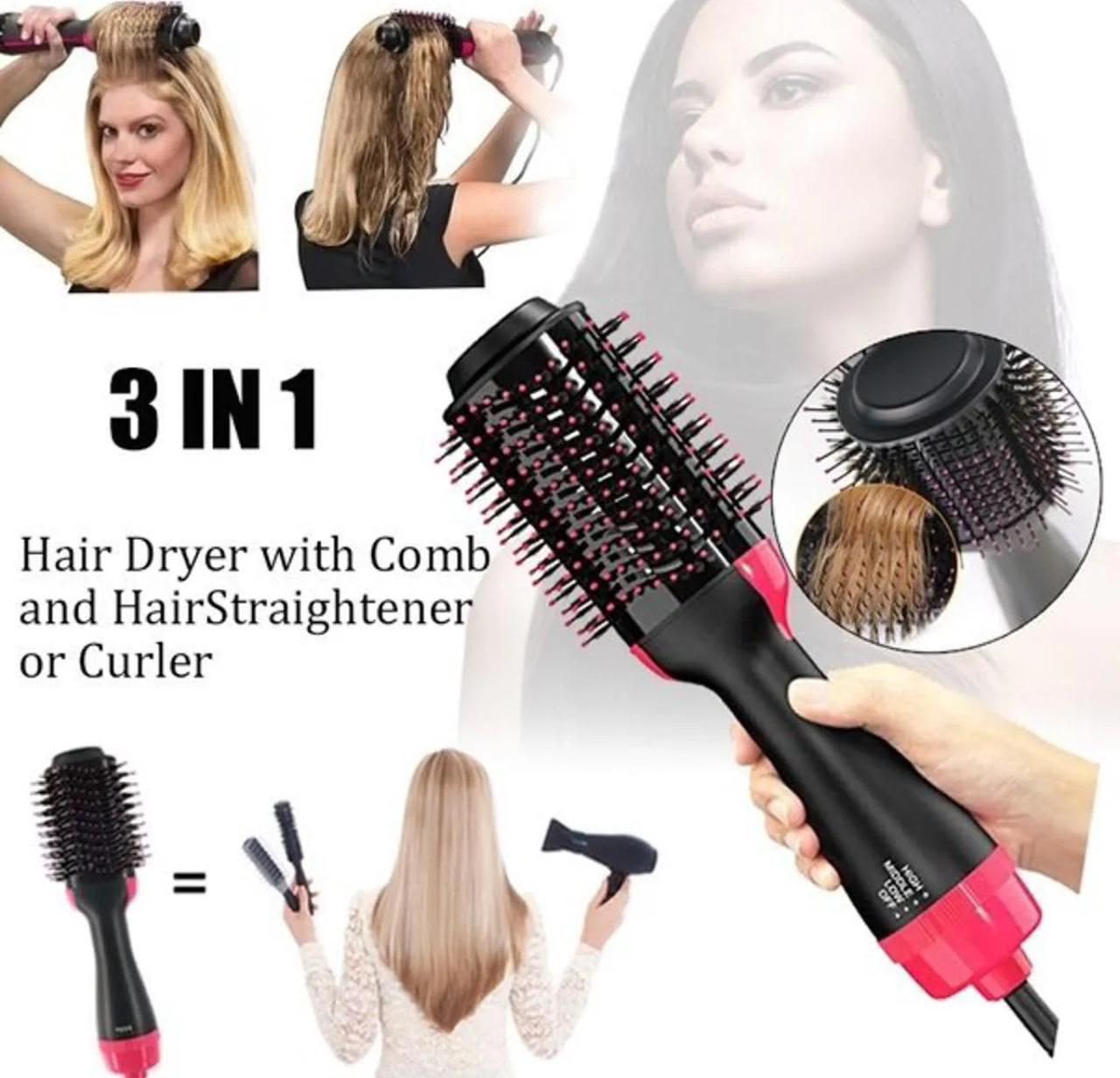 3-in-1 One Step Hot Air Brush – Hair Dryer, Straightener & Volumizer