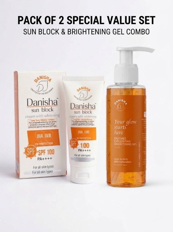 𝗗𝗮𝗻𝗶𝘀𝗵𝗮 𝗣𝗮𝗰𝗸 𝗼𝗳 𝟮 𝗦𝗽𝗲𝗰𝗶𝗮𝗹 𝗩𝗮𝗹𝘂𝗲 𝗦𝗲𝘁 – 𝗦𝘂𝗻 𝗕𝗹𝗼𝗰𝗸 𝗦𝗣𝗙 𝟭𝟬𝟬 + 𝗢𝗿𝗮𝗻𝗴𝗲 𝗕𝗿𝗶𝗴𝗵𝘁𝗲𝗻𝗶𝗻𝗴 𝗚𝗲𝗹 𝗖𝗼𝗺𝗯𝗼